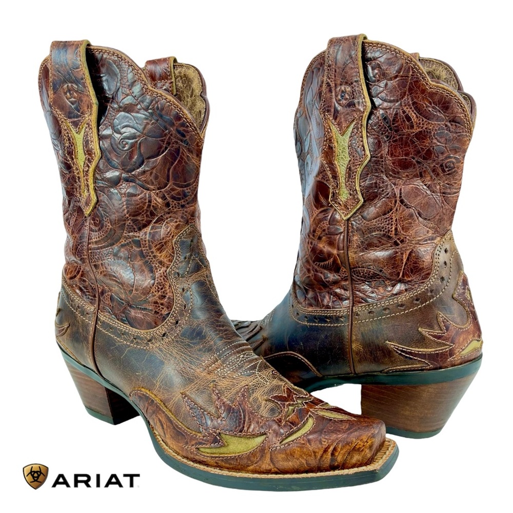 Ariat‎ Women’s Western Boots Size 7.5 Brown Full Grain Leather Snip Toe Dahlia
